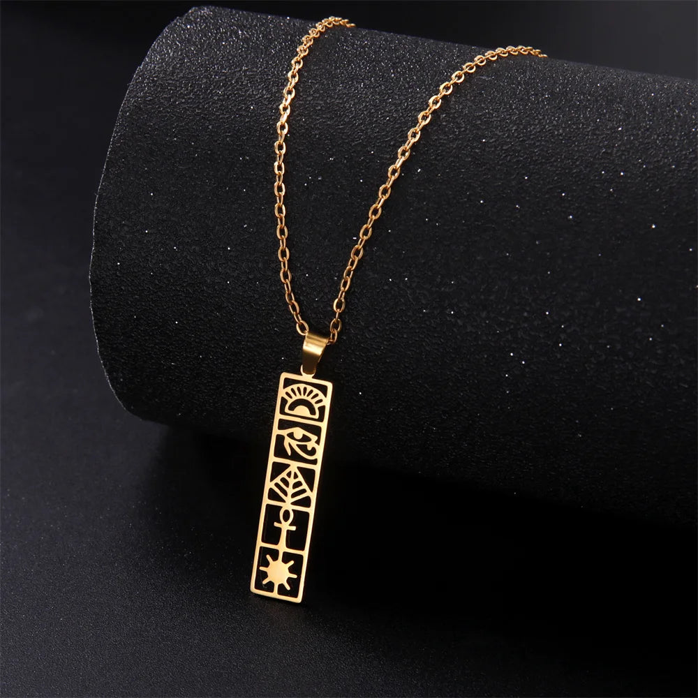 Egyptian Cartouche Pendant Necklace with Hieroglyphs