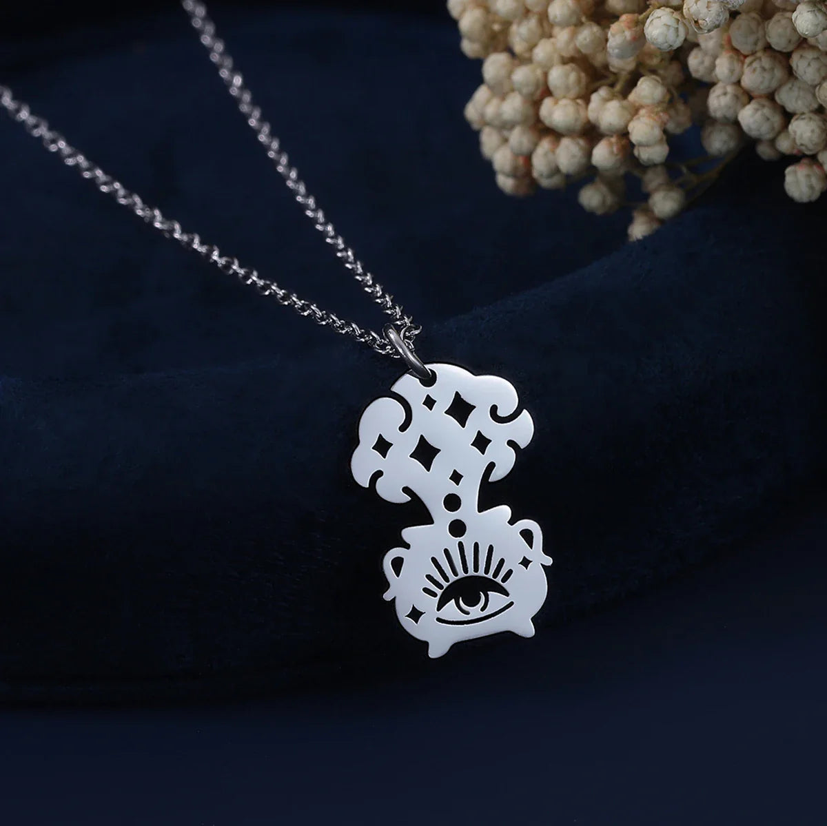 Wiccan Witchcraft Cauldron Pendant Necklace silver