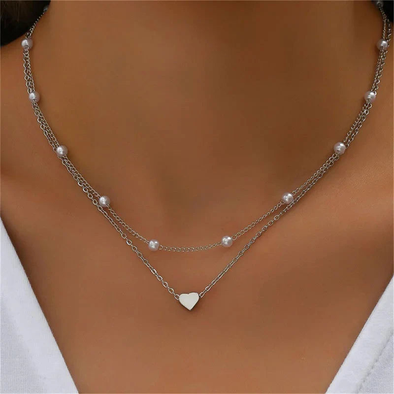 Heart & Pearl Pendant Necklace silver