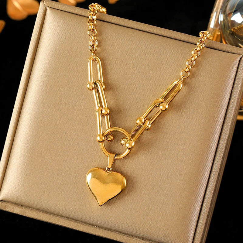 Gold Heart Choker Pendant Necklace