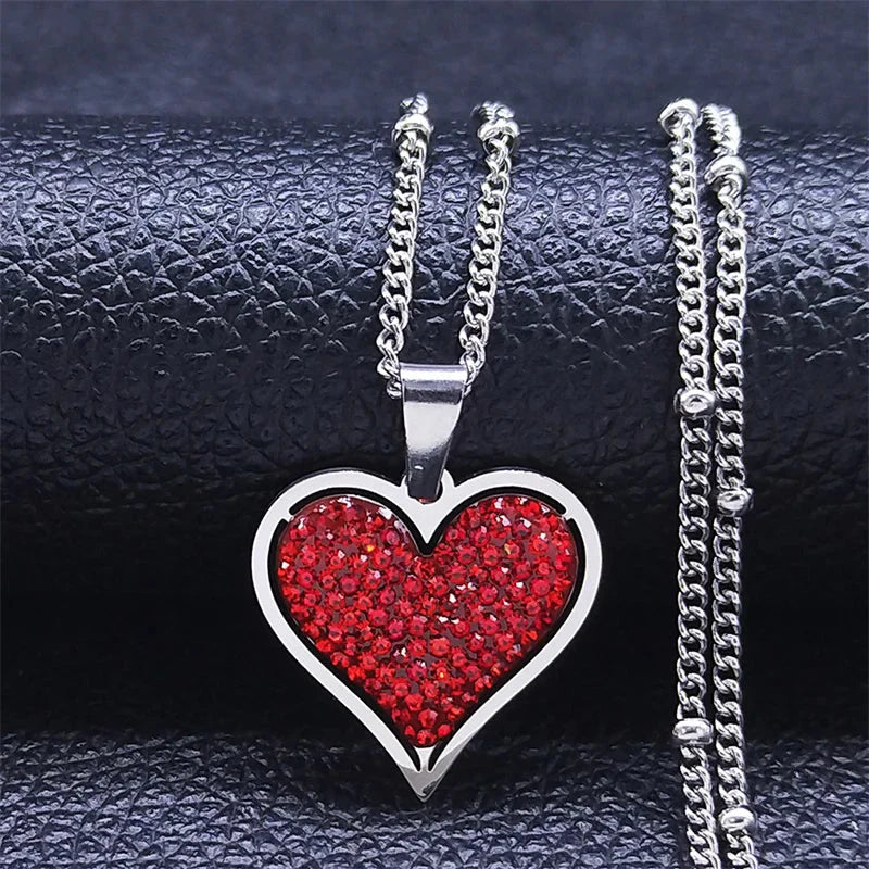 Heart Pendant Necklace & Silver and Red Zircons