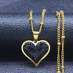 Heart Pendant Necklace & Gold and Black Zircons