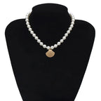 Seashell Pendant Necklace Scallop Shell with White Pearls