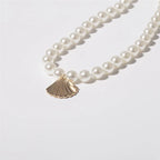 Seashell Pendant Necklace Scallop Shell with White Pearls