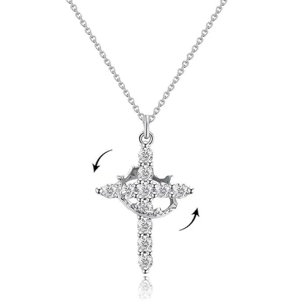 Silver Cross & Crown Pendant Necklace