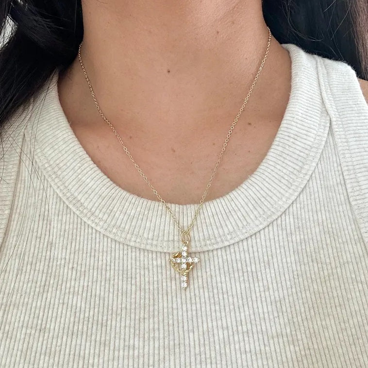 Silver Cross & Crown Pendant Necklace