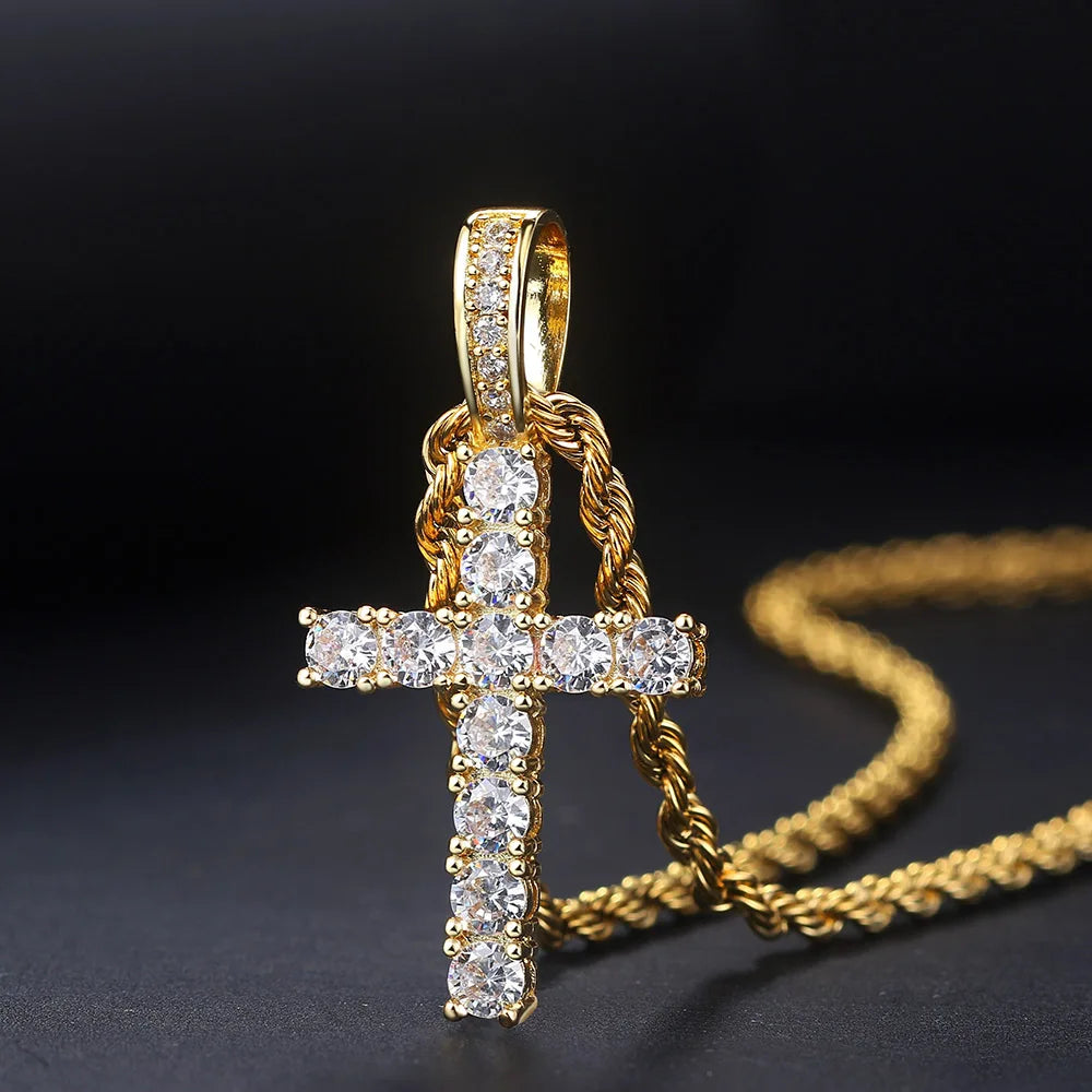 Necklace & Cross Pendant Zircons gold