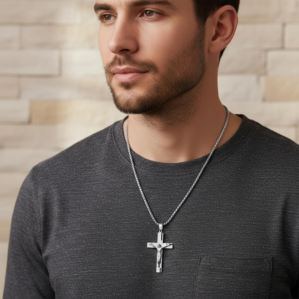 Men's Crucifix Necklace & Pendant Jesus Cross