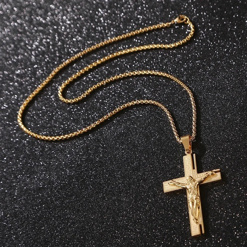 Men's Jesus Cross Crucifix Necklace & Pendant gold