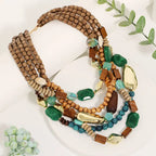 Green Wood and Pearl Pendant Necklace