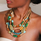 Green Wood and Pearl Pendant Necklace