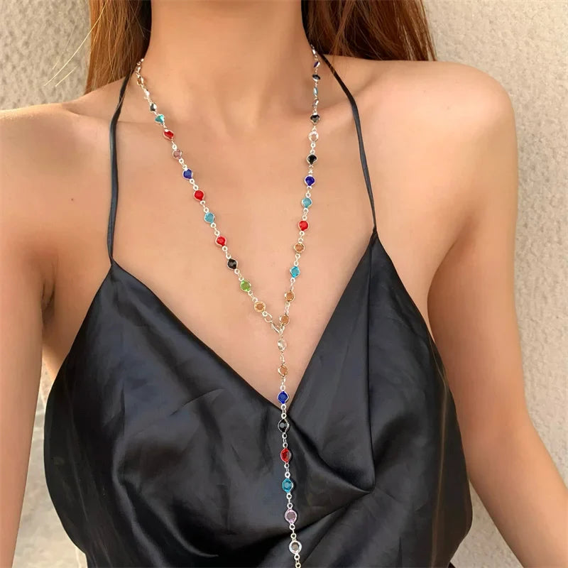 Multicolor Bohemian Style Pendant Necklace silver