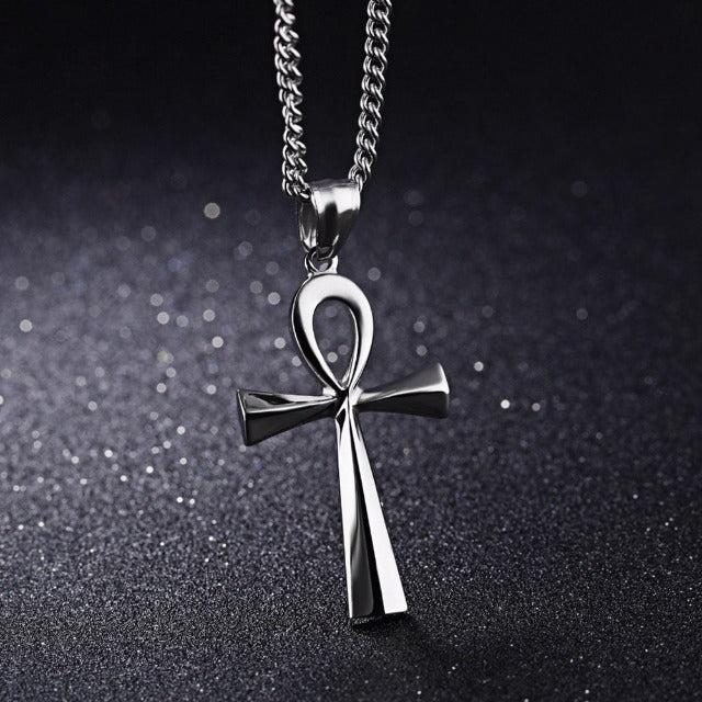 Egyptian Ankh Cross Pendant Necklace Men Women silver