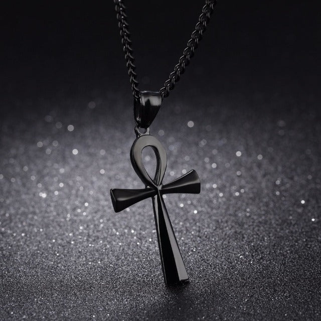 Egyptian Ankh Cross Pendant Necklace Men Women black