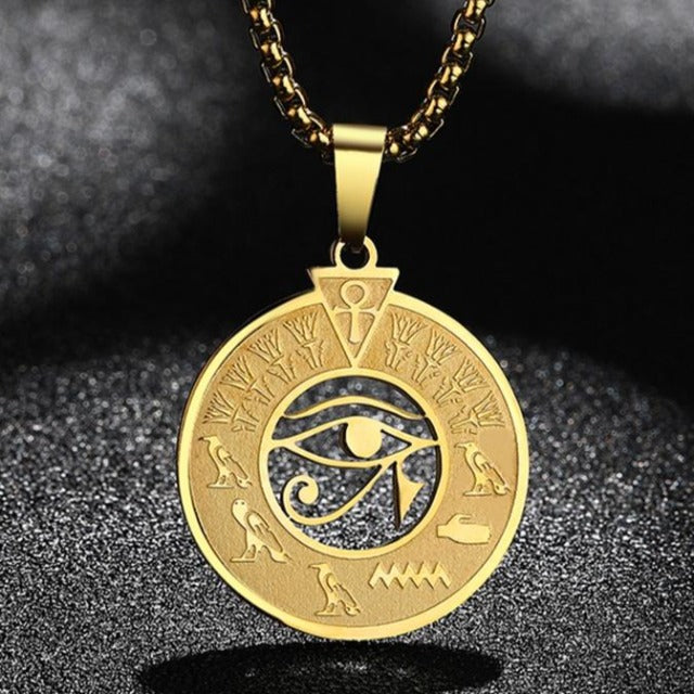 Egyptian Eye of Horus Pendant Necklace Men Women gold