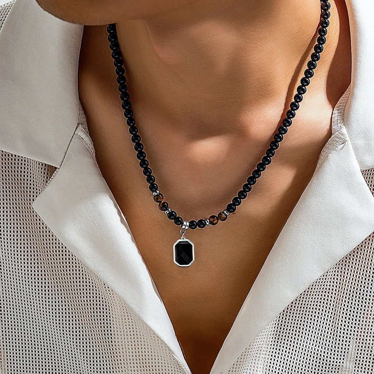 Black Pearl Pendant Necklace for Men