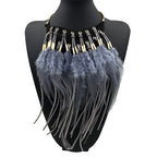 Ethnic Feather Choker Pendant Necklace Grey