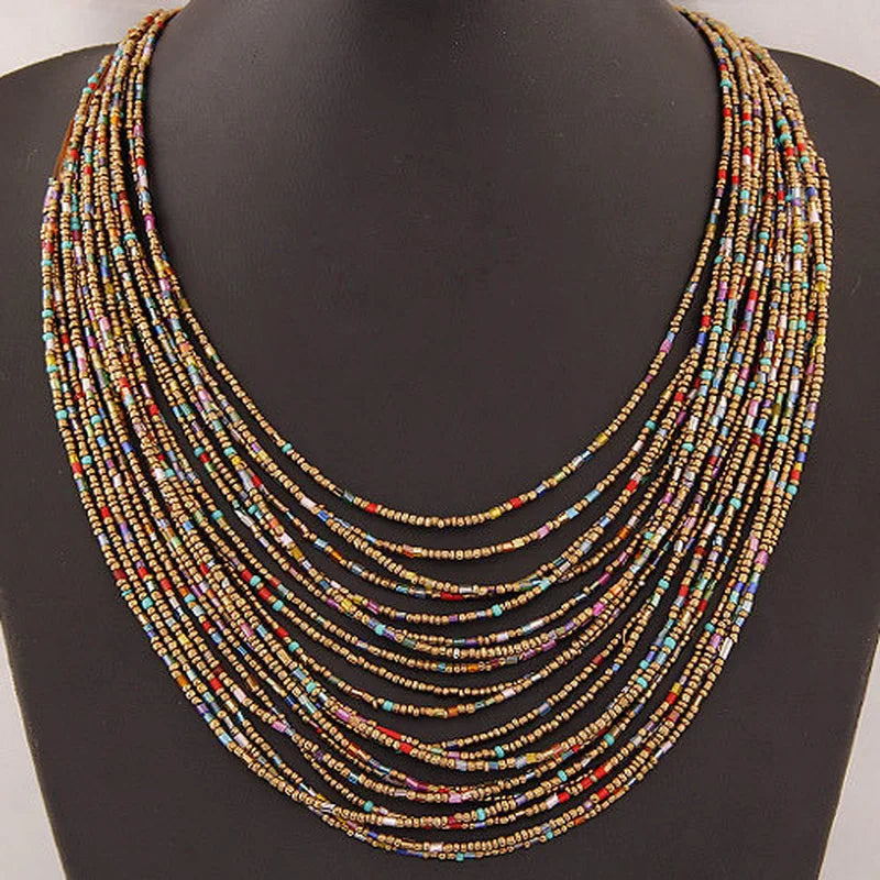 African Ethnic Multilayer Pendant Necklace Multicolor