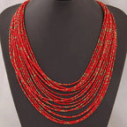 Collier Pendentif Ethniques Africains Multirangs rouge