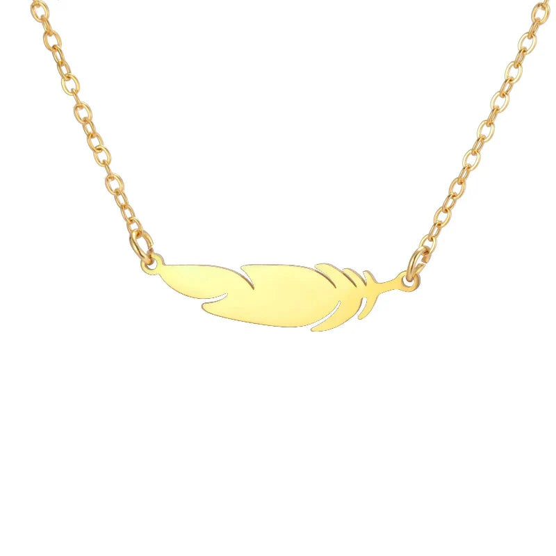 Fine Feather Style B Pendant Necklace Gold