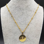Lotus Flower Pendant Necklace Chain & Gold Medallion