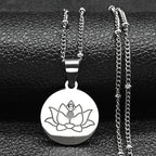 Lotus Flower Pendant Necklace Chain & Silver Medallion