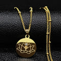 Lotus Flower Pendant Necklace Chain & Gold Medallion