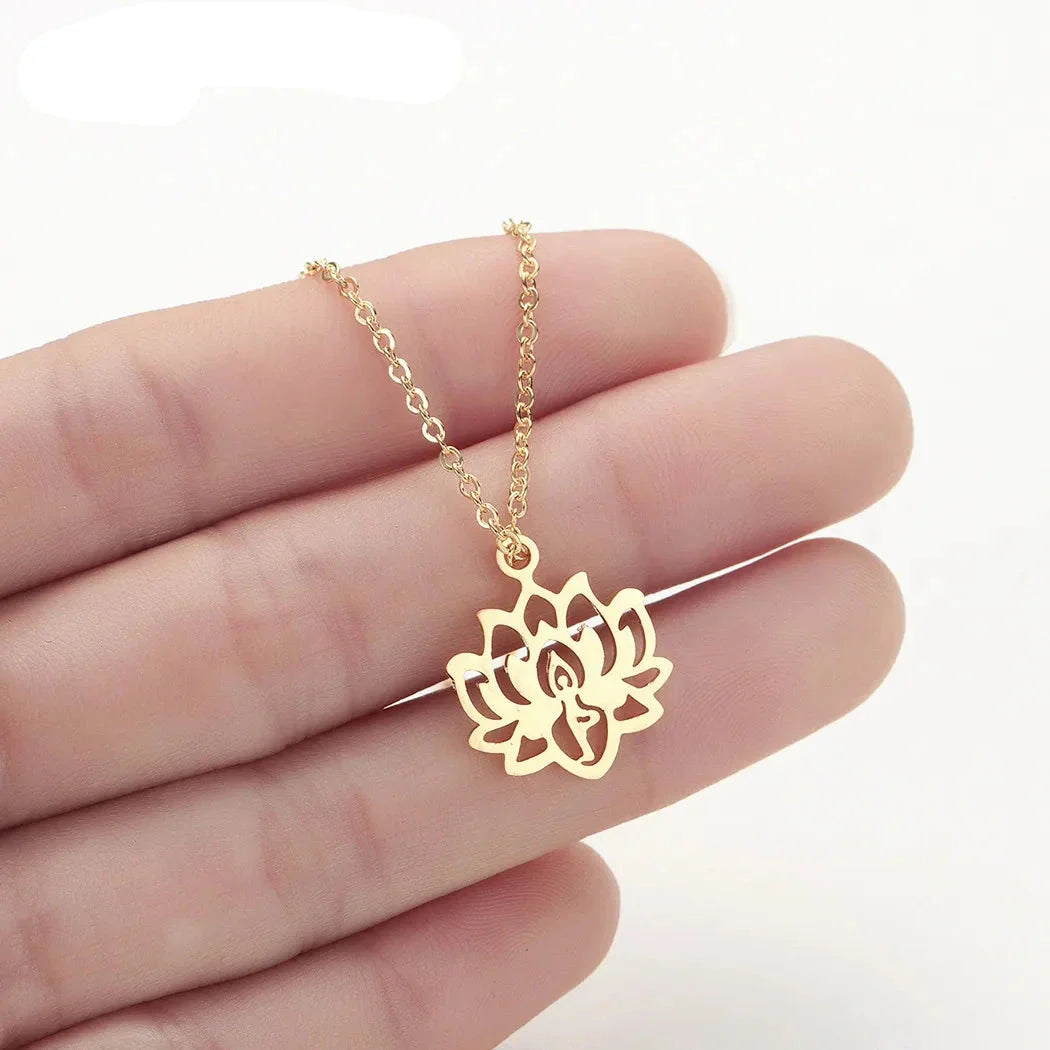 Lotus Flower Pendant Necklace for Women