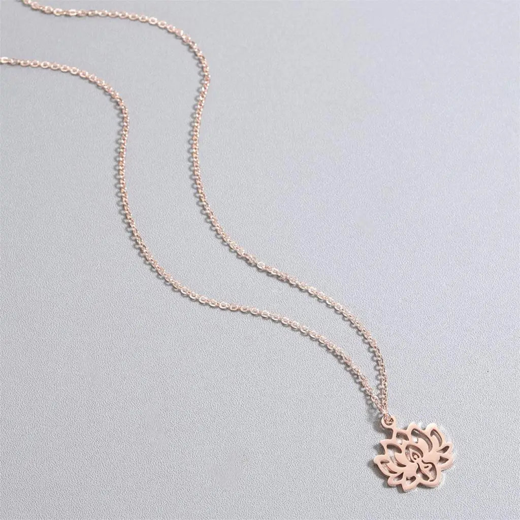 Lotus Flower Pendant Necklace for Women rose gold