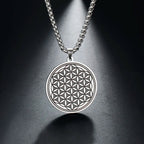 Silver Flower of Life Pendant Necklace for Men and Women