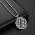 Silver Flower of Life Pendant Necklace for Men and Women