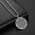 Silver Flower of Life Pendant Necklace for Men and Women