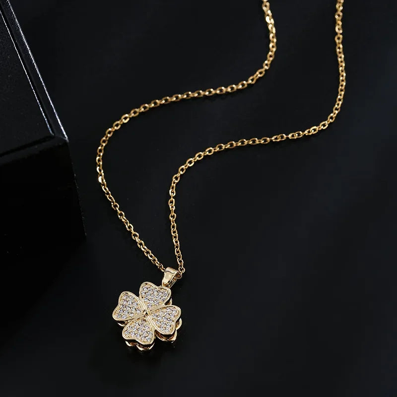 Rotating Flower Pendant Necklace in Gold Anti-Stress Zircon