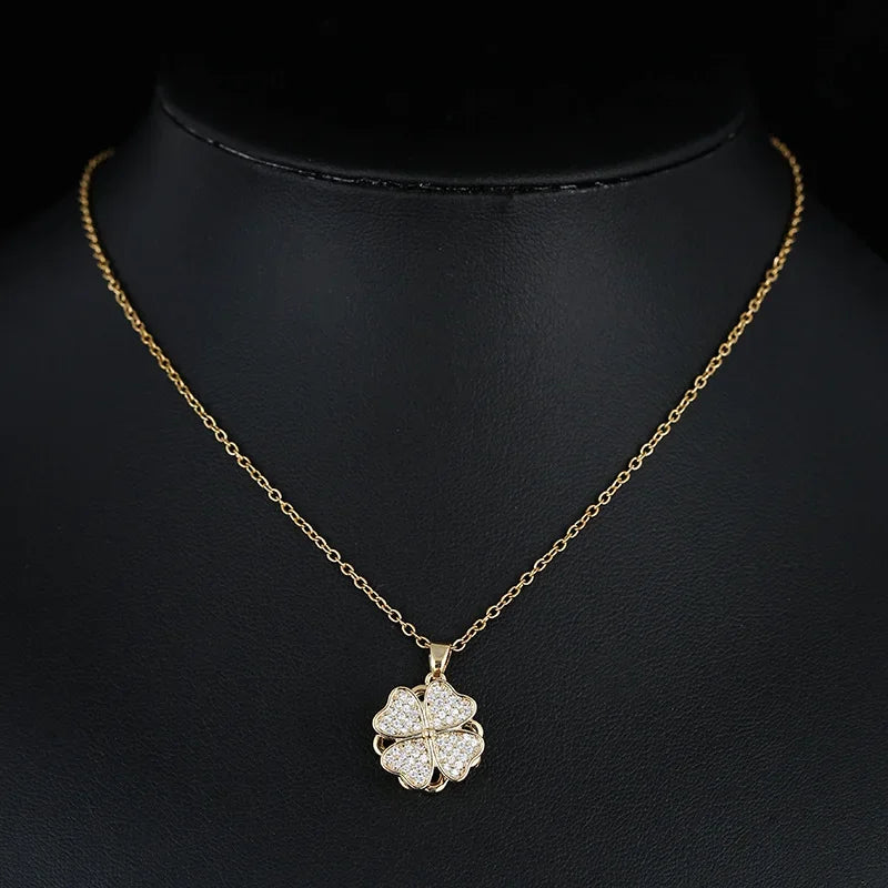Rotating Flower Pendant Necklace in Gold Anti-Stress Zircon