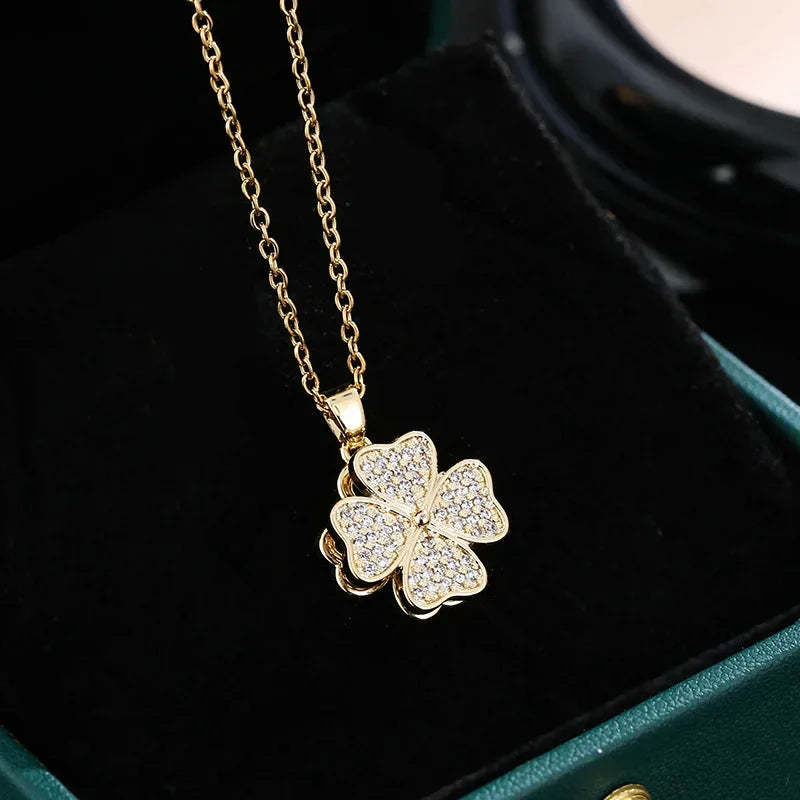 Rotating Flower Pendant Necklace in Gold Anti-Stress Zircon