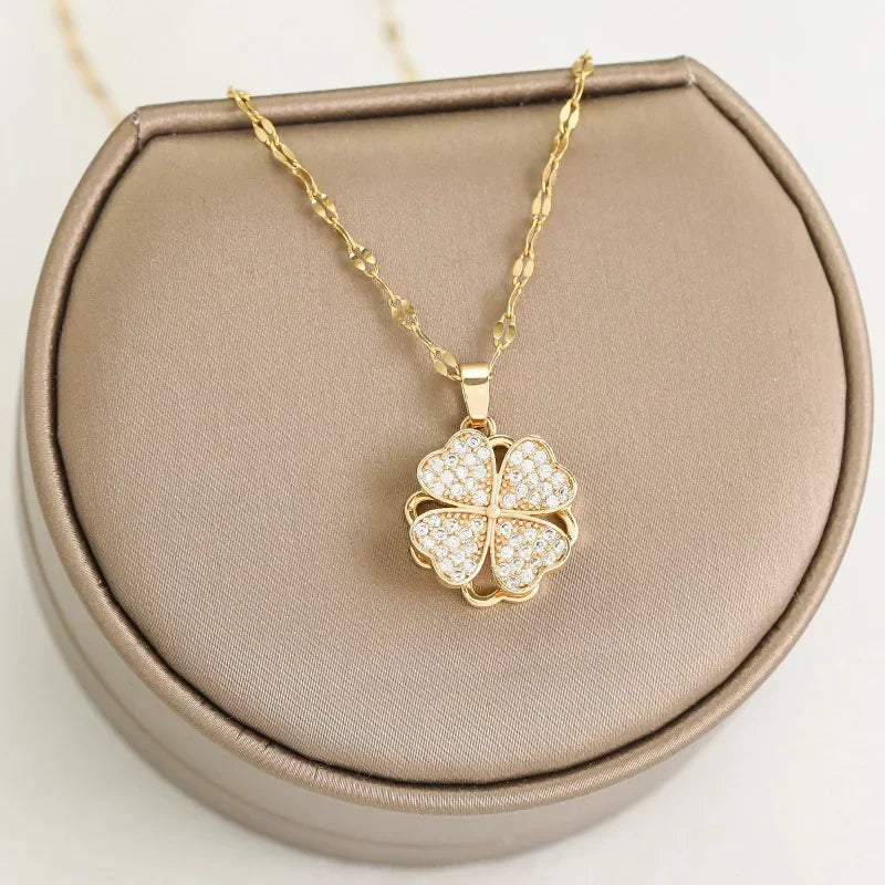 Rotating Flower Pendant Necklace in Gold Anti-Stress Zircon
