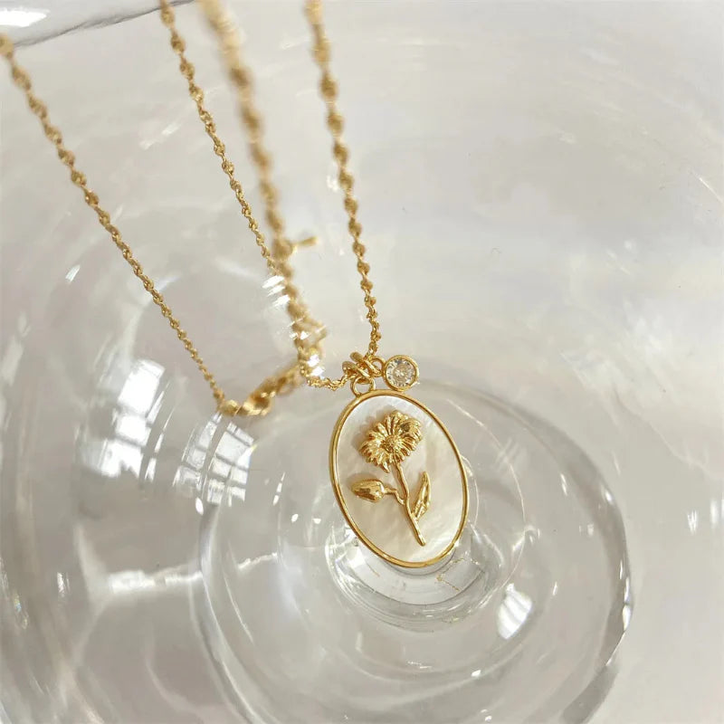 Flower Pendant Necklace Zodiac Sign