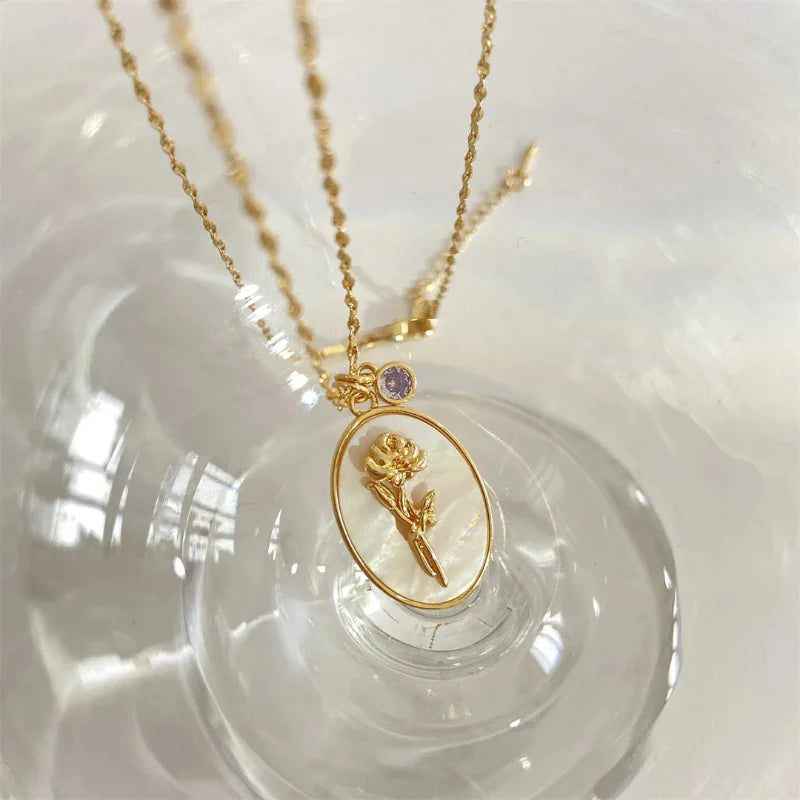 Flower Pendant Necklace Zodiac Sign