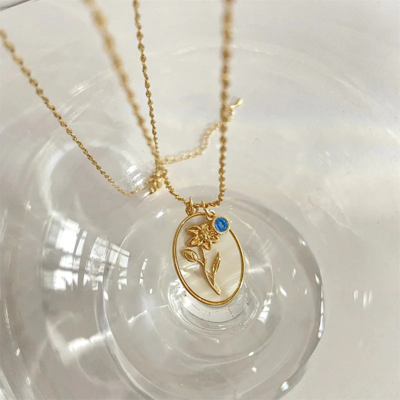 Flower Pendant Necklace Zodiac Sign