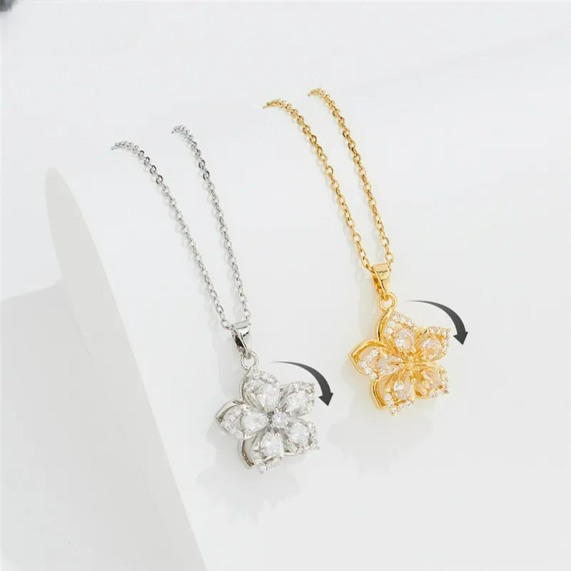 Collier Pendentif Fleur Tournante Anti-Stress or