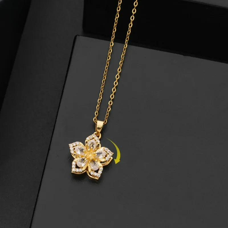 Rotating Flower Pendant Necklace Anti-Stress Gold