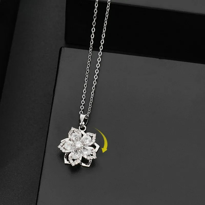 Rotating Flower Pendant Necklace Anti-Stress Silver