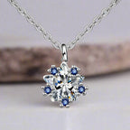 Women's Silver Blue Snowflake Pendant Necklace