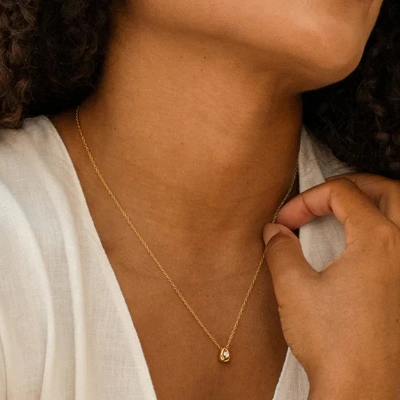 Water Drop Pendant Necklace with Gold Zircon Pearl