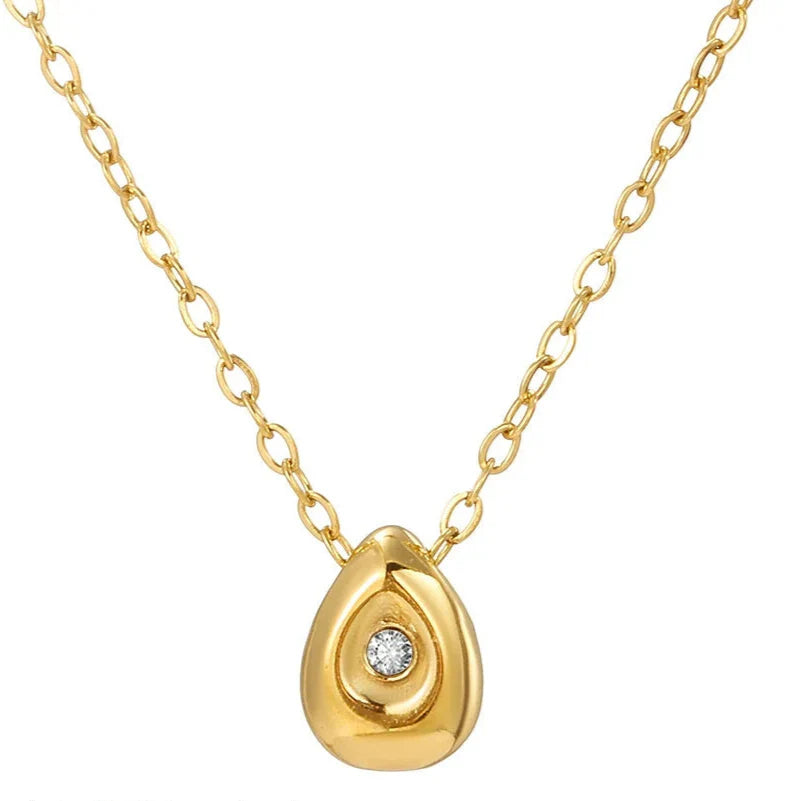 Water Drop Pendant Necklace with Gold Zircon Pearl