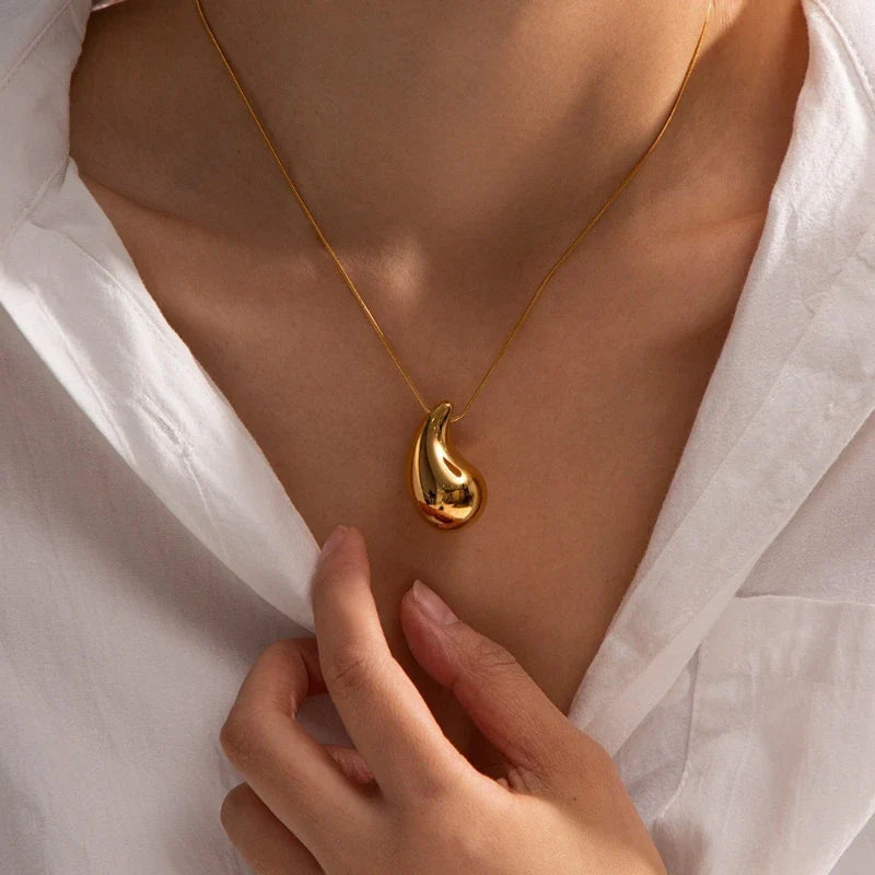 Gold Large Water Drop Pendant Necklace