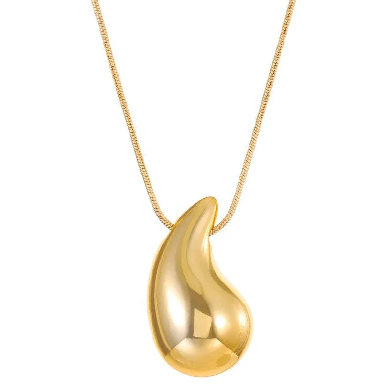 Gold Large Water Drop Pendant Necklace
