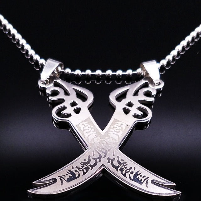 Islamic Muslim Pendant Necklace Ali Zulfikar Sword silver