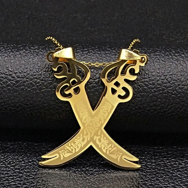 Islamic Muslim Pendant Necklace Ali Zulfikar Sword gold