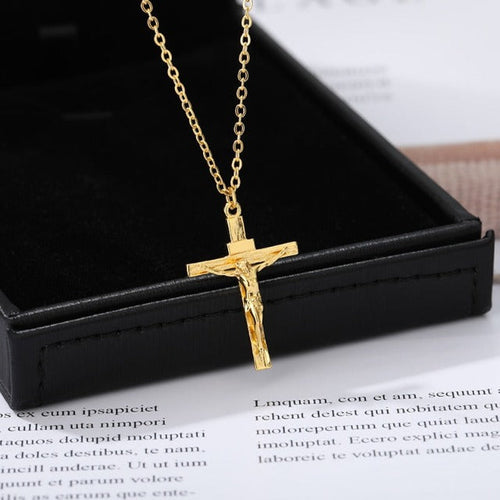 Jesus Christ Cross Necklace & Pendant Men gold